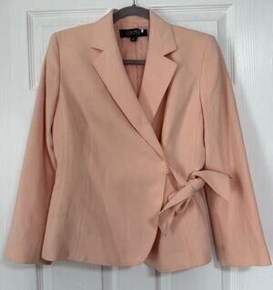 Kasper Women's Peach Pink Tie Front Blazer Jacket Size 4 Petite